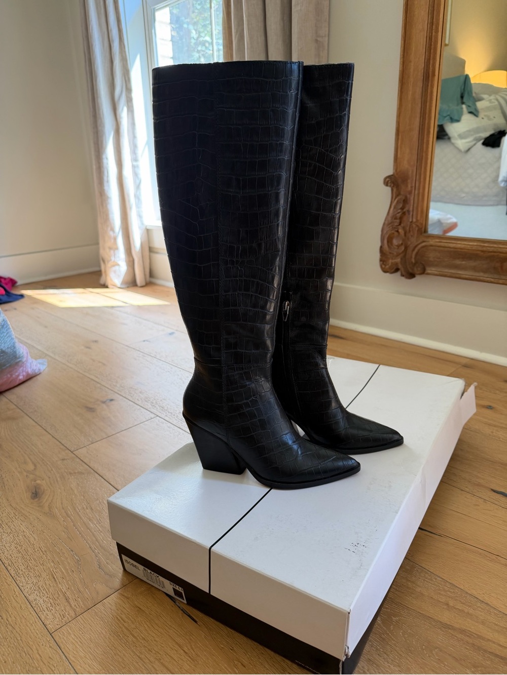 ✨Dolce Vita- Black Crocodile -Embossed Knee-High Boots - Elegant Women's Fashion